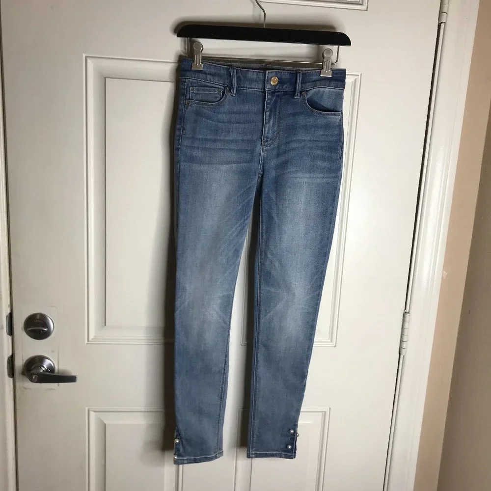 White House Black Market Women's The Skinny Crop Jeans Pearl Accent Blue~Size 00 - Picture 1 of 9